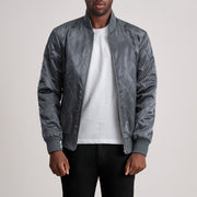 
Danson Gesteppt Grau Varsity Lederjacke für Herren - Seitenansicht mit ergonomischem Ärmelschnitt & sportlicher Passform