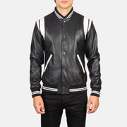 Detailansicht of Varsity &amp; Snap Buttons Hardware on Men's Dantee Schwarz Leather Varsity Lederjacke für Herren