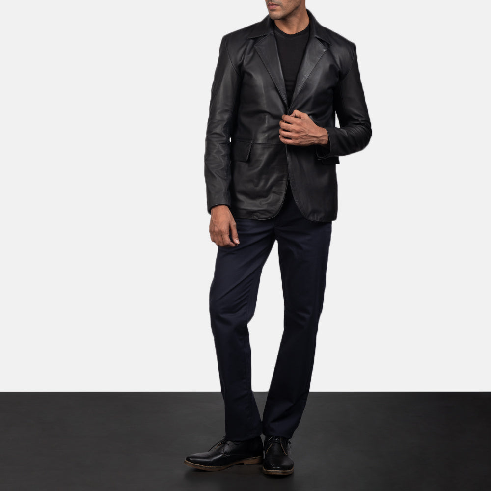 Men's Daron Schwarz Lederblazer für Herren - Seitenansicht mit ergonomischem Ärmelschnitt