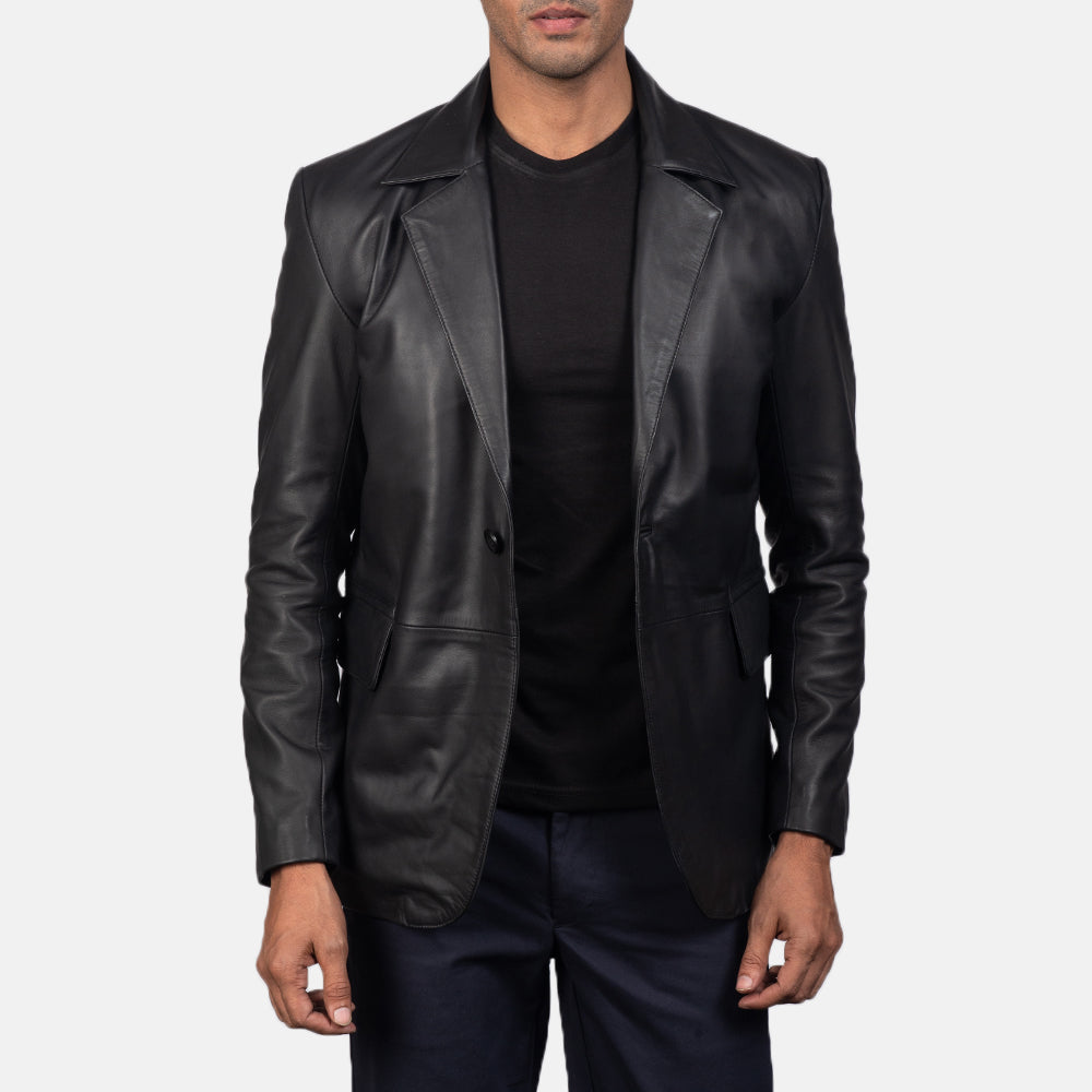 Detailansicht of Notch &amp; Button Hardware on Men's Daron Schwarz Lederblazer für Herren