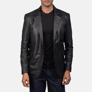 Detailansicht of Notch &amp; Button Hardware on Men's Daron Schwarz Lederblazer für Herren