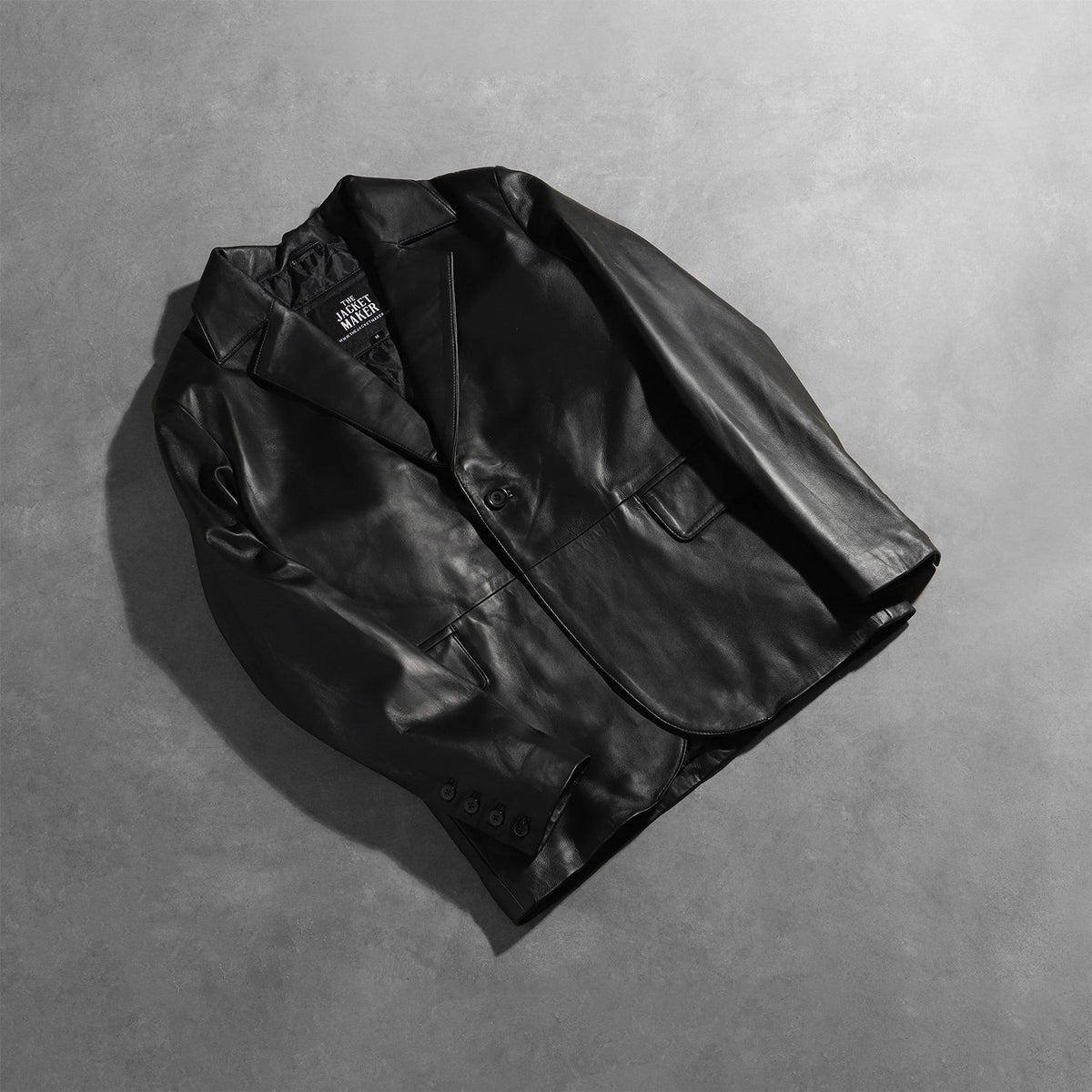Open Hem &amp; Hem Craftsmanship Construction Detail on Men's Daron Schwarz Lederblazer für Herren