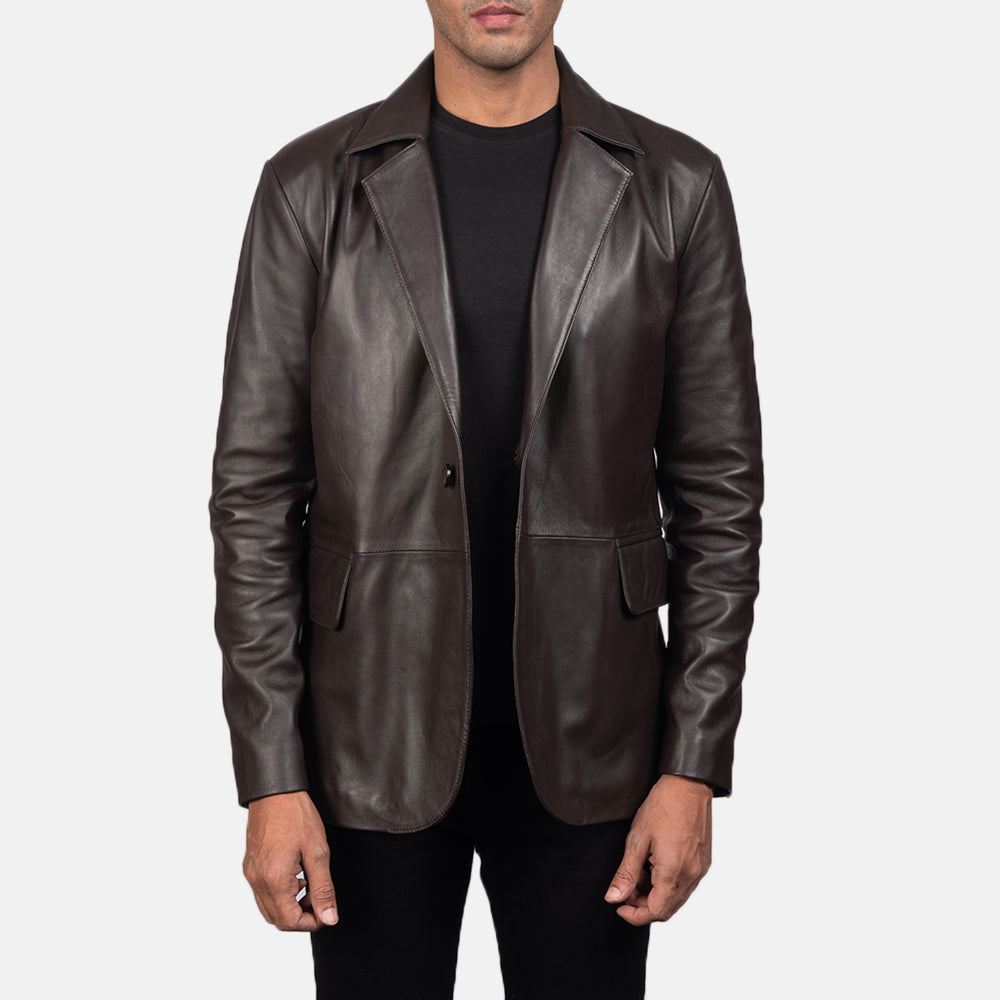 Detailansicht of Notch &amp; Button Hardware on Daron Braun Lederblazer für Herren