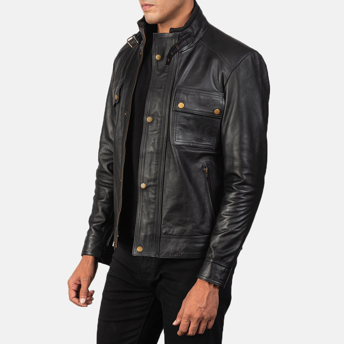 Black 100% Full-Grain Leather Biker Jacket - Rückansicht mit passgenauen Schultern &amp; sauberem Saum