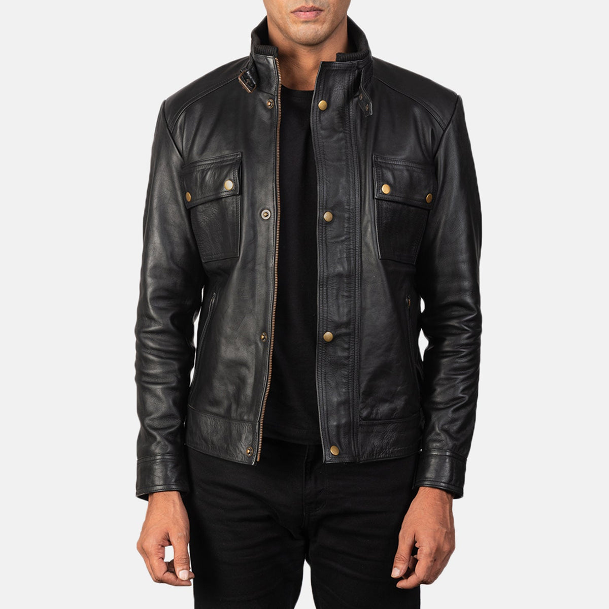 Men's Darren Black Leather Biker Jacket - Seitenansicht mit ergonomischem Ärmelschnitt