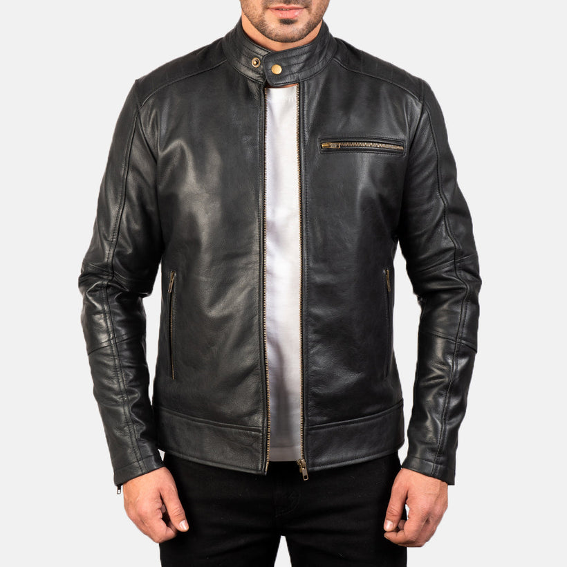 Dean Schwarz Leder-Bikerjacke für Herren