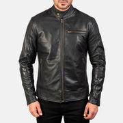 Detailansicht of Band with snap button &amp; Zipper Hardware on Dean Schwarz Leder-Bikerjacke für Herren