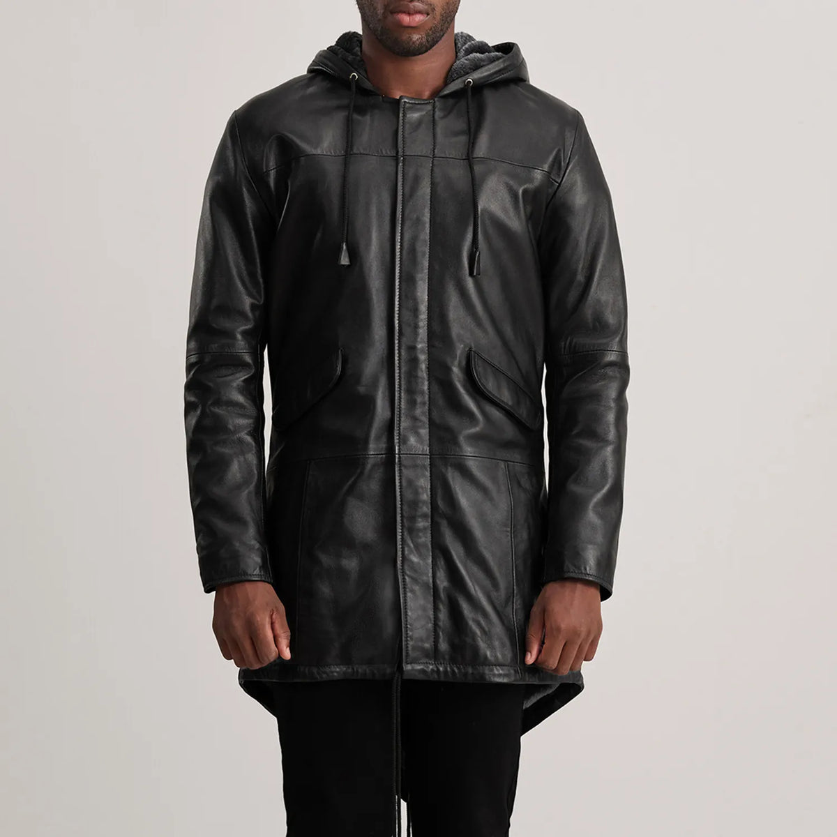 Detailansicht of Hooded &amp; Zipper with Placket Hardware on Delvin Tan Leather Parka