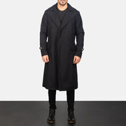 
Detective Schwarz Wool Ledermantel für Herren - Seitenansicht mit ergonomischem Ärmelschnitt & sportlicher Passform