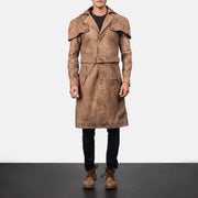 Detailansicht of Classic Collar &amp; Buttons + Belt Hardware on Deux Braun Leather Duster für Herren