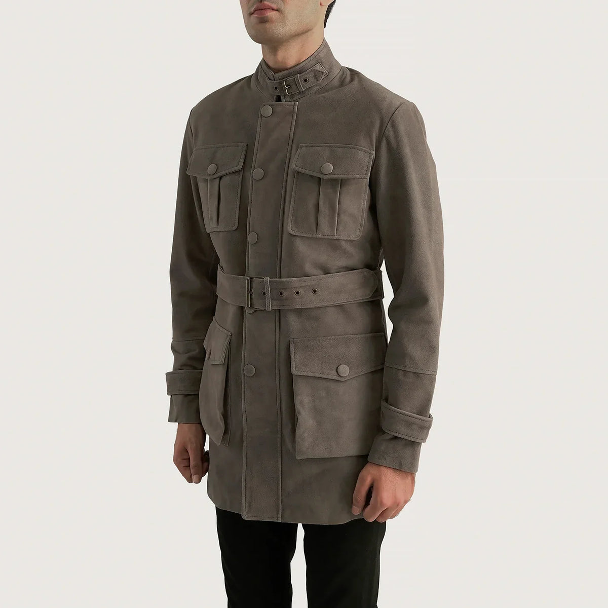 Grey Cowhide suede Jacket - Rückansicht mit passgenauen Schultern &amp; sauberem Saum