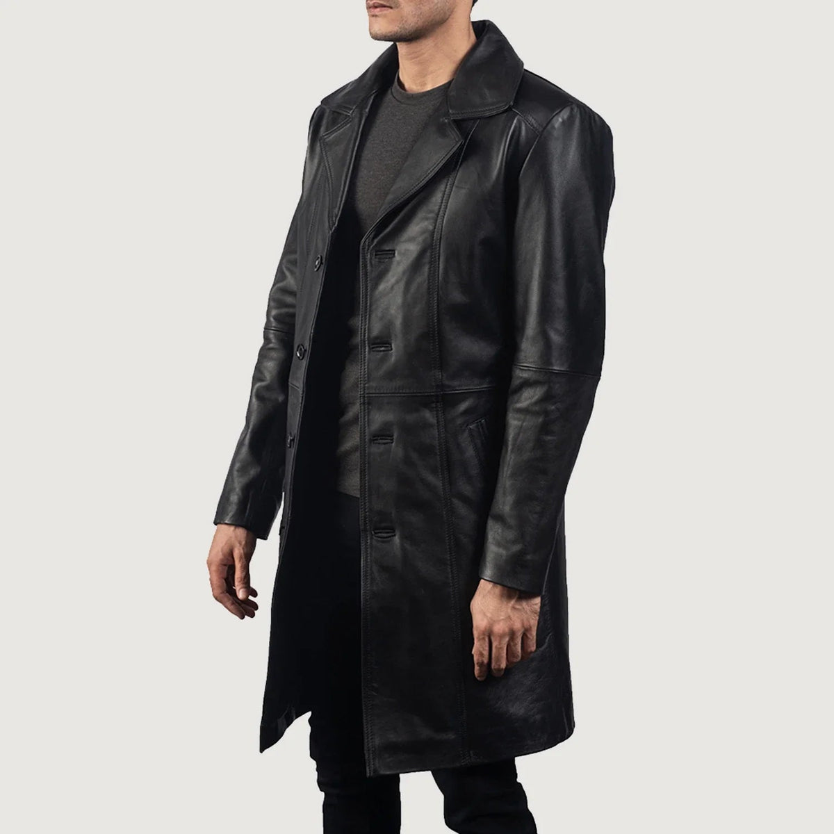 Black Cowhide leather Coat - Rückansicht mit passgenauen Schultern &amp; sauberem Saum