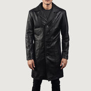 Men's Don Long Schwarz Ledermantel für Herren - Seitenansicht mit ergonomischem Ärmelschnitt