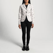Detailansicht of Notch &amp; Button Hardware on Women's Donna Blake Weiß Lederblazer für Damen