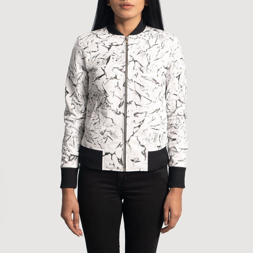 Donna Blake Weiß Leder-Bomberjacke für Damen