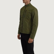 Green Full-Grain Leather Winter Jacket - Rückansicht mit passgenauen Schultern &amp; sauberem Saum