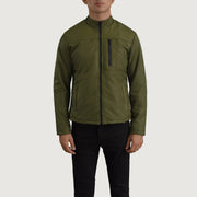 Detailansicht of Classic Collar &amp; Zipper Hardware on Elliot Grün Lightweight Lederjacke für Herren