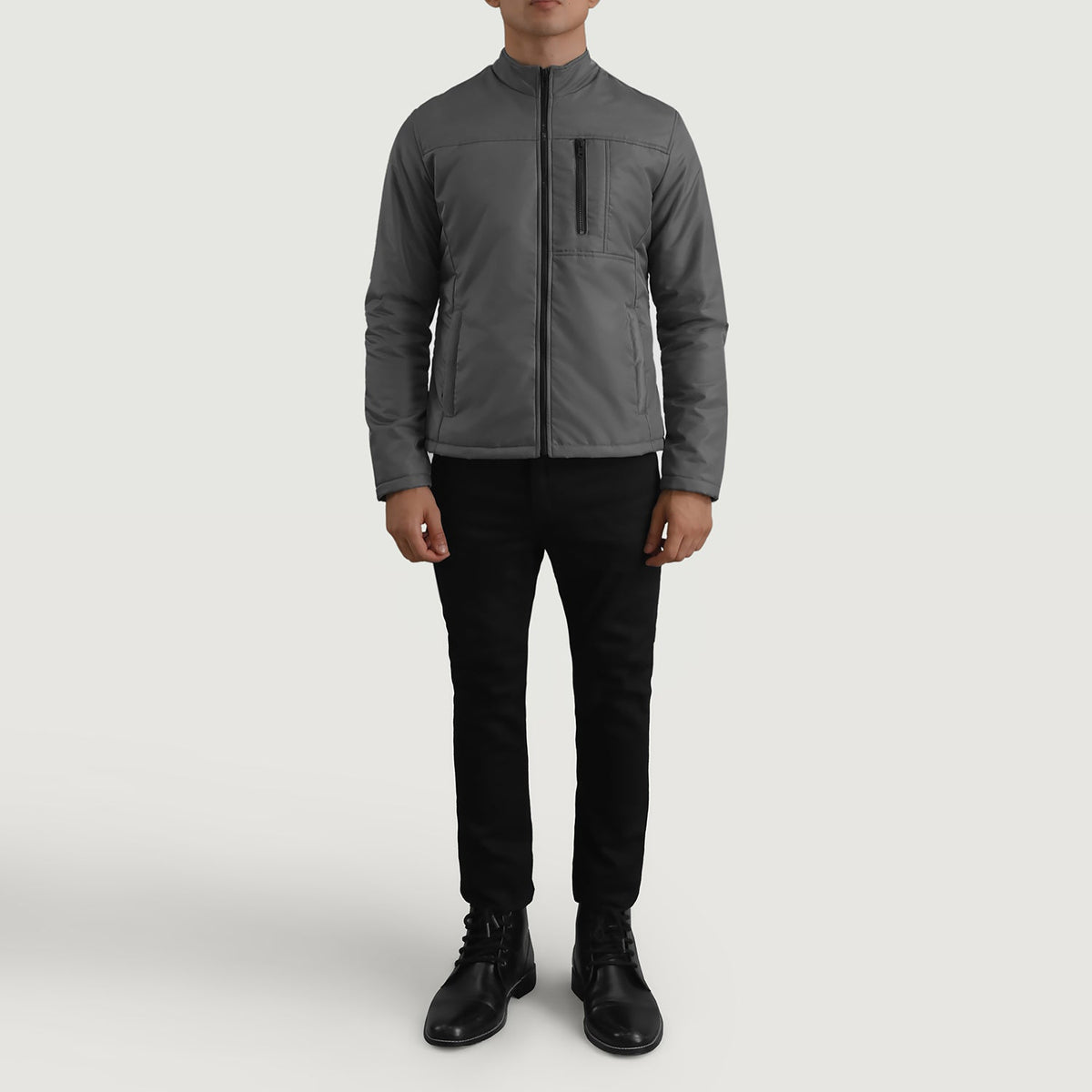 Elliot Grau Lightweight Lederjacke für Herren - Seitenansicht mit ergonomischem Ärmelschnitt