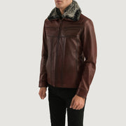 
Distressed Brown Sheepskin Burnishing Aviator Jacket - Rückansicht mit passgenauen Schultern & sauberem Saum