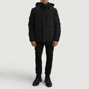 Detailansicht of Classic Collar &amp; Zipper With Placket. Hardware on Exton Schwarz Hooded Down Puffer Lederjacke für Herren