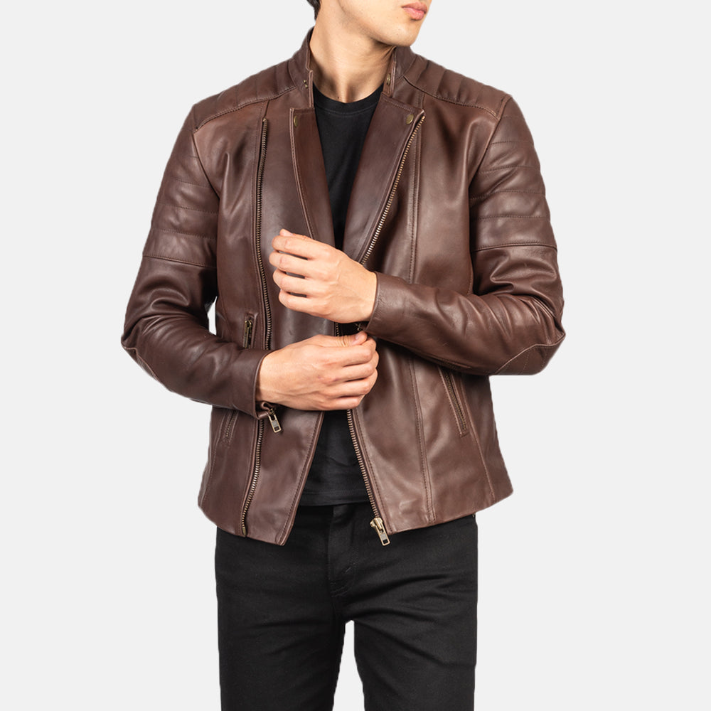 Faisor Mocha Leder-Bikerjacke für Herren – Zusätzliche Produktansicht 6