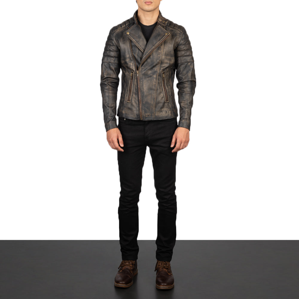 Faisor Mocha Leder-Bikerjacke für Herren – Zusätzliche Produktansicht 3