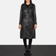 
Fixon Hooded Schwarz Leder-Trenchcoat für Damen - Seitenansicht mit ergonomischem Ärmelschnitt & sportlicher Passform