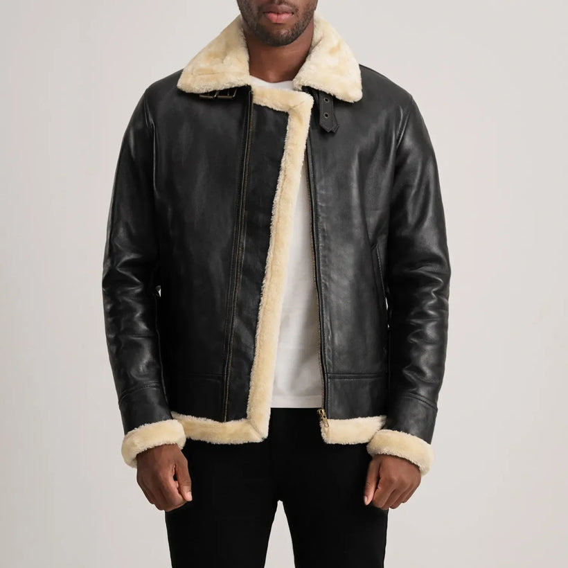 Francis B-3 Schwarz Leder-Bomberjacke für Herren