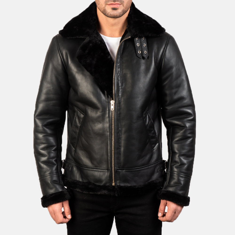 Francis B-3 Schwarz Leder-Bomberjacke für Herren – Zusätzliche Produktansicht 4