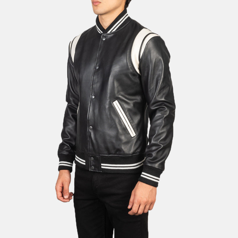 [FS] Dantee Schwarz Leather Varsity Lederjacke für Herren