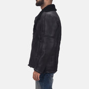 Black Shearling Leather (Double Face) Aviator Jacket - Rückansicht mit passgenauen Schultern &amp; sauberem Saum