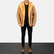 Men's Furlong Beige Leather Coat - Seitenansicht mit ergonomischem Ärmelschnitt