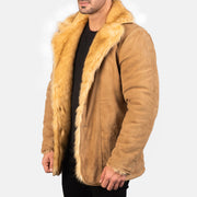 Detailansicht of Notch &amp; Button Hardware on Men's Furlong Beige Leather Coat