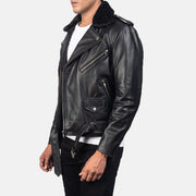 
Black Cowhide Leather Biker Jacket - Rückansicht mit passgenauen Schultern & sauberem Saum