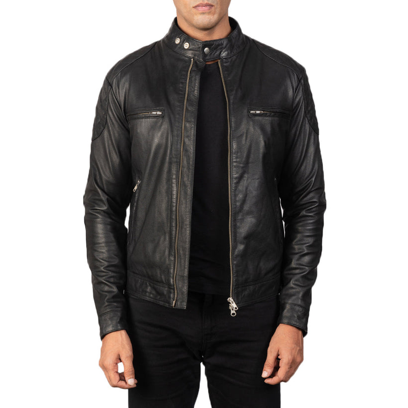 Gatsby Schwarz Leder-Bikerjacke für Herren