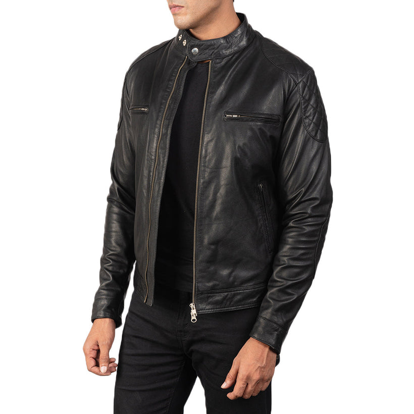 Gatsby Schwarz Leder-Bikerjacke für Herren