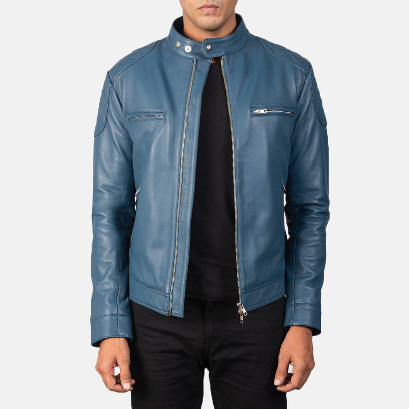 Gatsby Blau Leder-Bikerjacke für Herren
