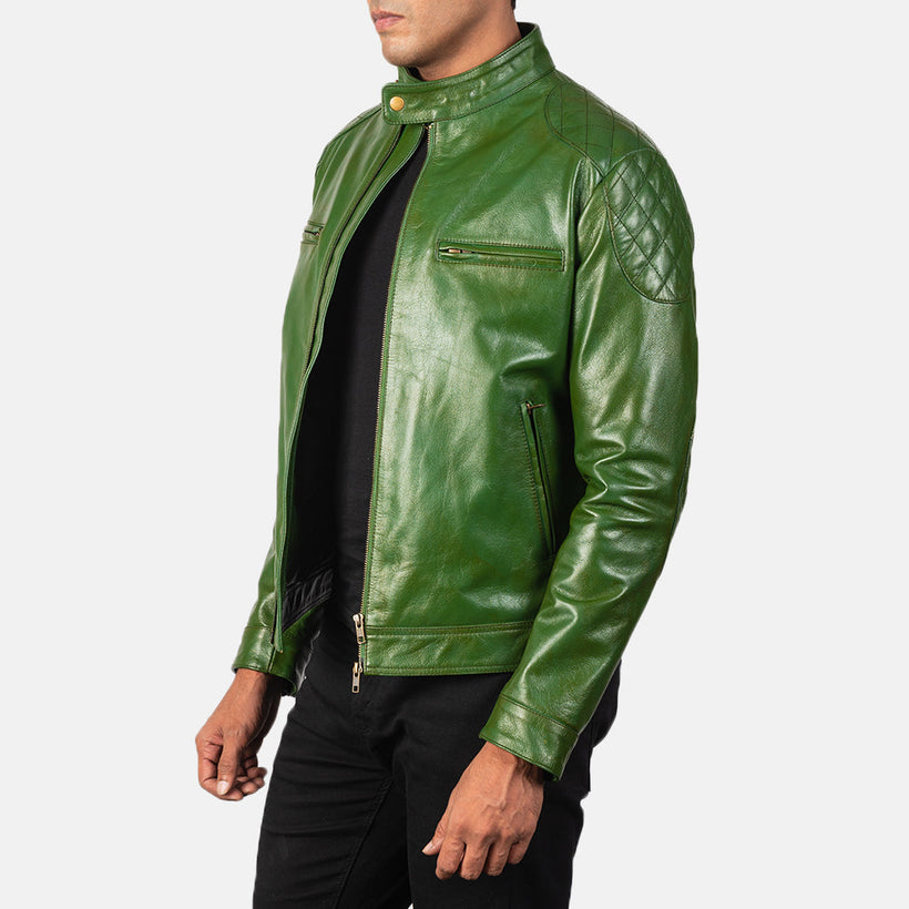 Gatsby Grün Leder-Bikerjacke für Herren