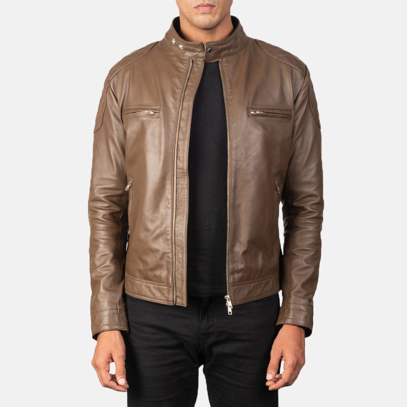 Gatsby Mocha Leder-Bikerjacke für Herren