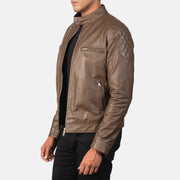 
Dark Brown Sheepskin Leather Biker Jacket - Rückansicht mit passgenauen Schultern & sauberem Saum