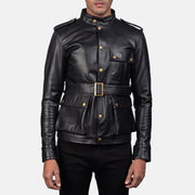 Germain Schwarz Lederjacke für Herren in Black Cowhide Leather - Vorderansicht &amp; maßgeschneiderte Silhouette | Online Kaufen