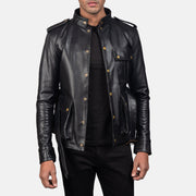 Germain Schwarz Lederjacke für Herren - Seitenansicht mit ergonomischem Ärmelschnitt