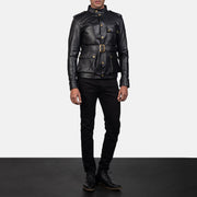 Detailansicht of Band with snap button &amp; Snap Button Hardware on Germain Schwarz Lederjacke für Herren