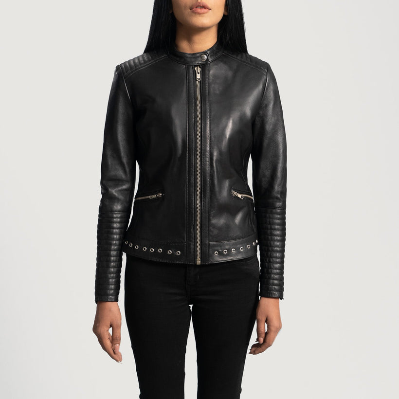 Haley Ray Schwarz Leder-Bikerjacke für Damen