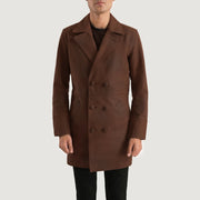 Men's Half Life Braun Ledermantel für Herren in Distressed Brown Cowhide Leather - Vorderansicht &amp; maßgeschneiderte Silhouette | Online Kaufen