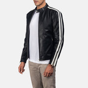 
Black & White Cowhide Leather Biker Jacket - Rückansicht mit passgenauen Schultern & sauberem Saum