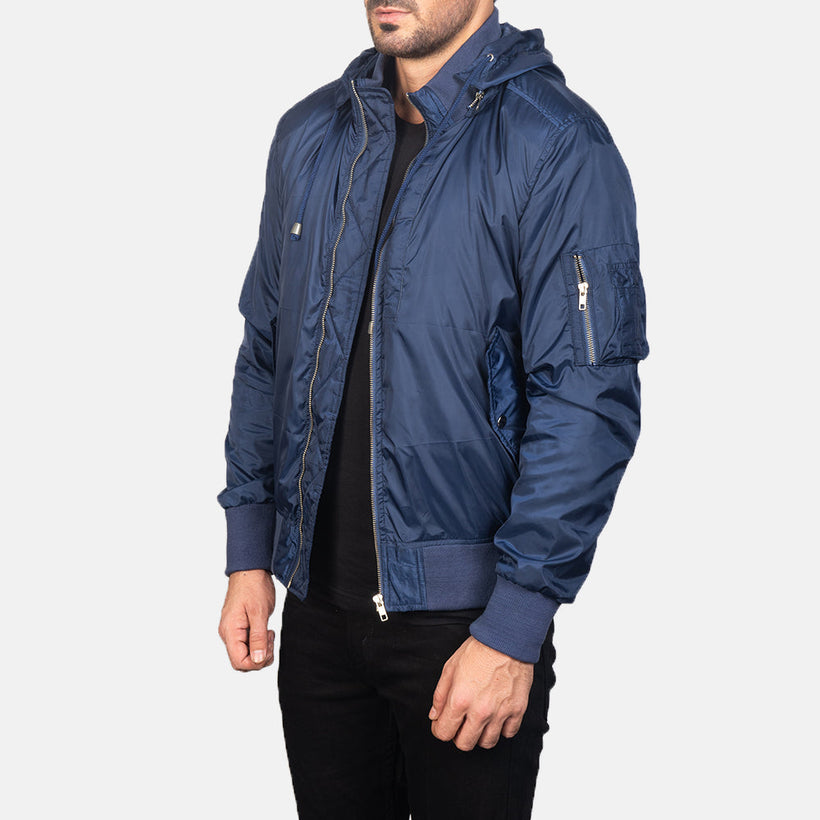 Hanklin MA-1 Blau Hooded Leder-Bomberjacke für Herren