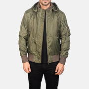 
Hanklin MA-1 Grün Hooded Leder-Bomberjacke für Herren - Vorderansicht & maßgeschneiderte Silhouette | Online Kaufen