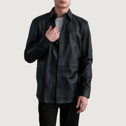 Haven Black Leather Shirt in Black Sheepskin Leather - Vorderansicht &amp; maßgeschneiderte Silhouette | Online Kaufen