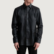 Haven Black Leather Shirt - Seitenansicht mit ergonomischem Ärmelschnitt